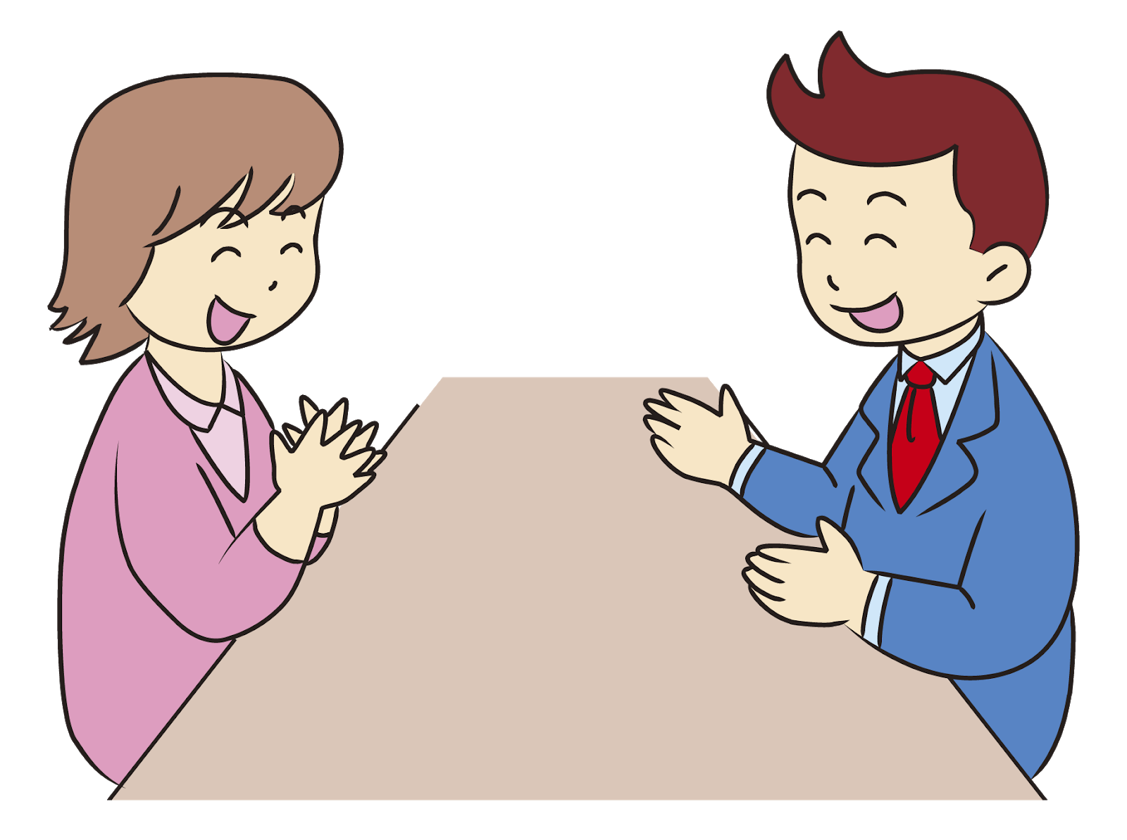 日々のイラスト 机を挟んで商談する男女のイラスト 日々のイラスト 机を挟んで商談する男女のイラスト