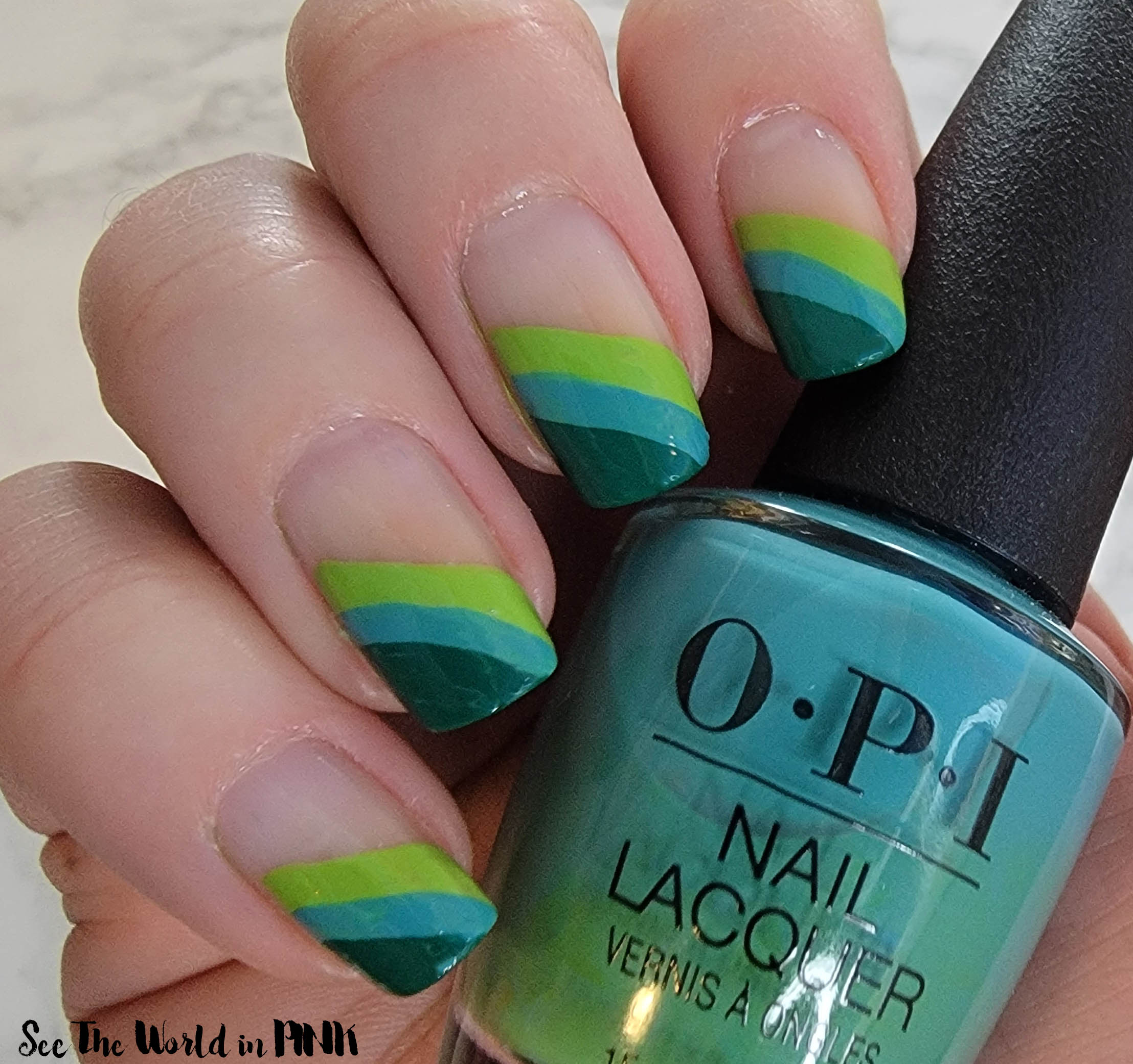 Manicure Monday - Green Striped Tips Nails