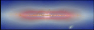 Imagen compuesta que muestra un disco de materia oscura en color rojo