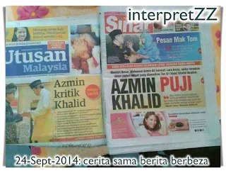 gambar keratan akhbar Utusan Malaysia dan Sinar Harian yang melaporkan berita pelantikan Azmin Ali sebagai menteri besar Selangor