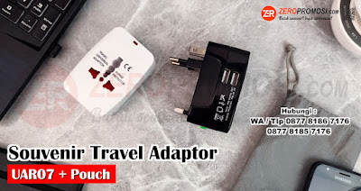 Jual Souvenir Dual Port USB Travel Adapter UAR07 Cetak Logo