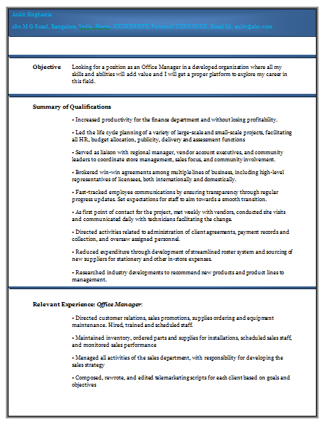 Experienced Resume Format Doc