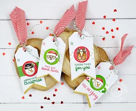 Sunny Studio Stamps: Holiday Gift Tags by Lexa Levana (using Christmas Icons stamp, Traditional Tag Topper & Fishtail Banner Dies)