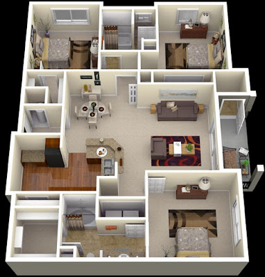 3D House Plans Three Badroom 02