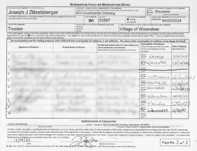 Example nomination form with names, addresses, and signatures blurred out