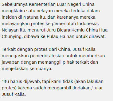 Wakil Presiden Republik Indonesia Jusuf Kalla : Penembakan Kapal China Oleh TNI Angkatan Laut Itu Hanya Peringatan ! - Commando