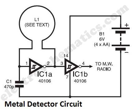 Skema Detektor Logam Sederhana  Menggunakan IC 40106 