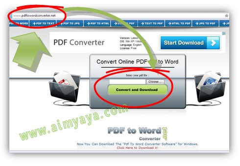 Gambar: Cara melakukan Convert PDF to WORD secara online.  Langkah 1: membuka website pdftowordconverter dan memberikan nama file PDF yang akan dikonversi menjadi Word 