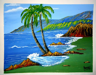Sea Beach painting With Mountain View||Mountain painting with poster colours