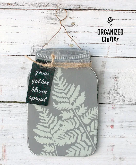 Upcycled Dollar General Mason Jar Shaped Sign #stencil #upcycle #fern