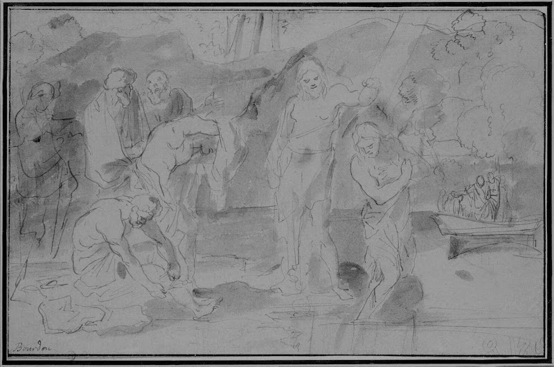 Baptism of Christ by Sebastien Bourdon - Christianity, Religious Drawings from Hermitage Museum