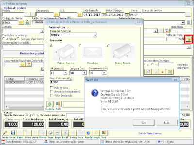 NeXT ERP Cálculo Frete