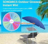 Logo Songmics ''Gira la ruota'' e vinci gratis 21 premi (sdraio pieghevole, sedia campeggio, coperta picnic, coperta spiaggia, poltrona sospesa o amaca.