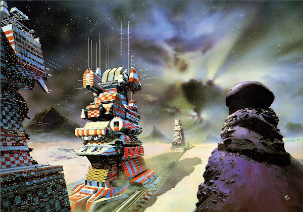 Travelling Cities by Chris Foss (cover for the book “Diary of a Spaceperson”, 1990)