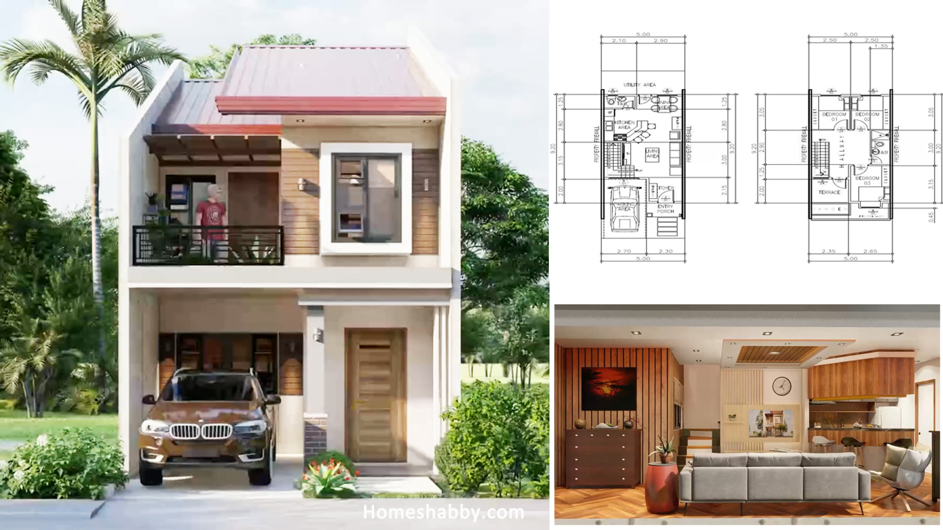 Desain Dan Denah Rumah 2 Lantai Mungil Tapi Tampil Modern Ukuran 5 X 92 M Homeshabbycom Design Home Plans