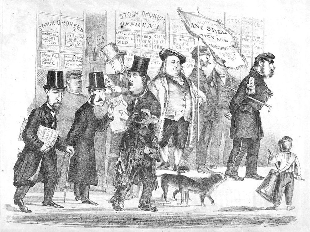 Bummer and Lazarus ambling along Montgomery Street. Illustration by Edward Jump.