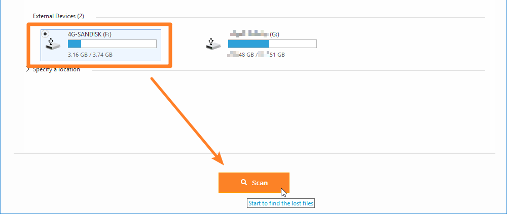 Select thumb drive and scan