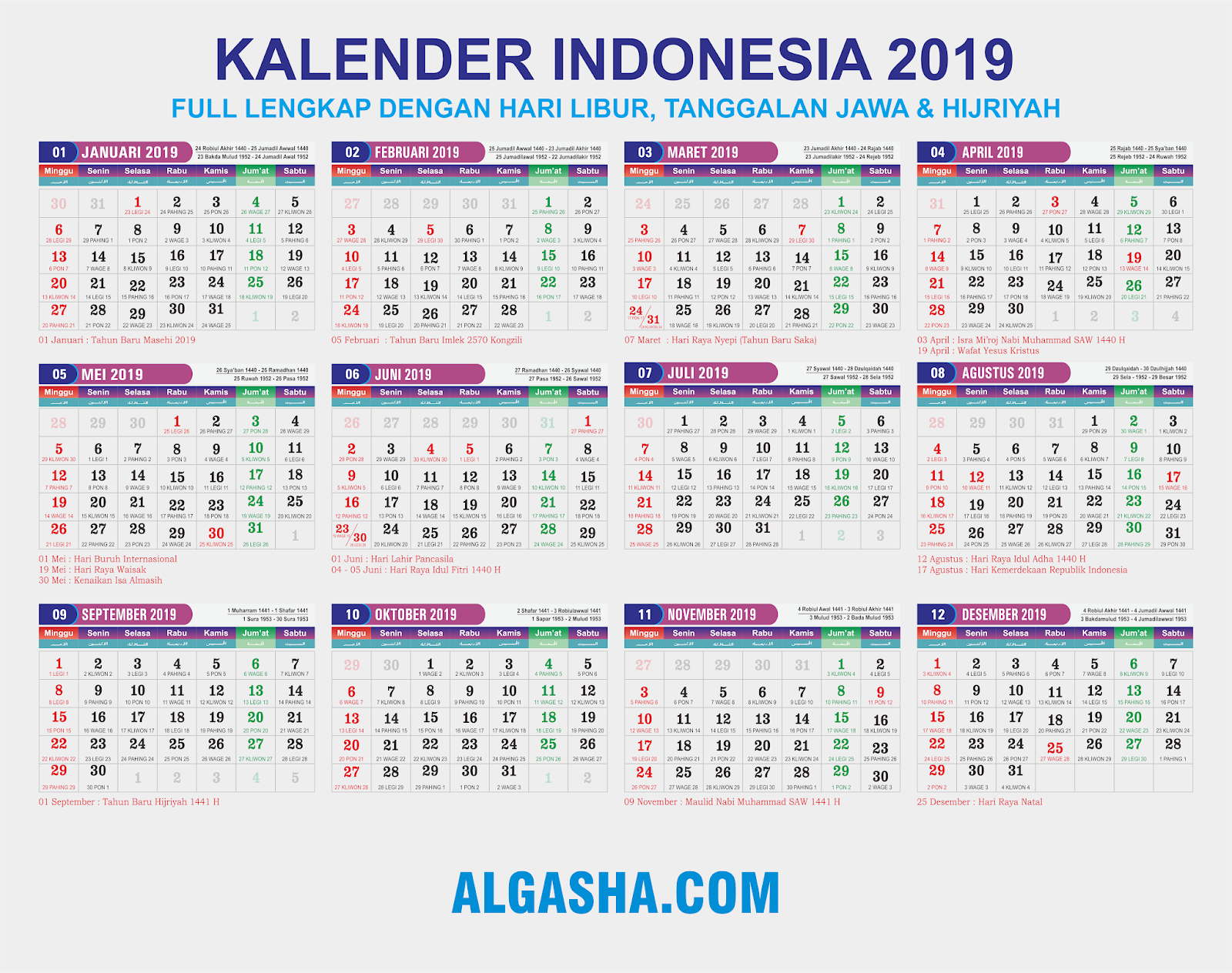 Download Kalender 2019 CorelDraw - Algasha Creatif