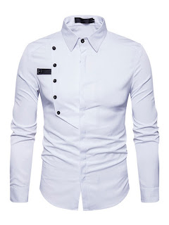 Plain Lapel Single-Breasted Unique Slim Men's Shirt