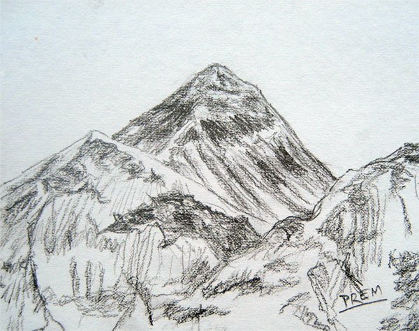 Sketches of Mt. Everest and Mt. Machhapuchhre