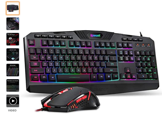 Redragon S101 Wired Gaming Keyboard and Mouse Combo RGB Backlit Gaming Keyboard with Multimedia Keys Wrist Rest and Red Backlit Gaming Mouse 3200 DPI for Windows
