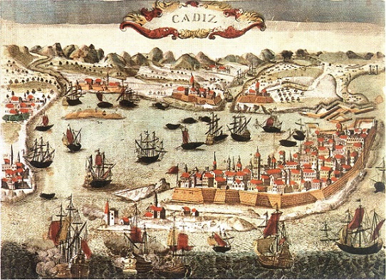 Cádiz puerto ciudad Ilustración grabado