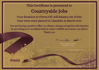 a certificate showing CJS donation to 9Trees