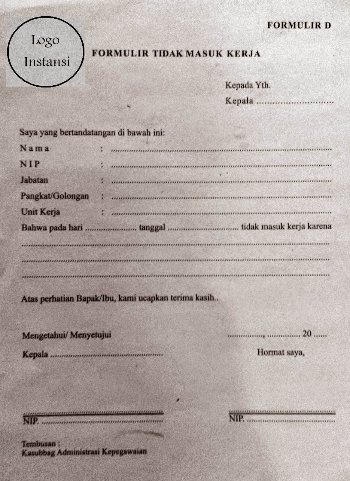 Contoh Surat Izin Tidak Masuk Kerja Yang Benar 2018 