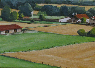 green farm acrylic painting