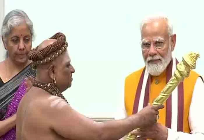 Adheenams hand over Sengol to PM Modi ahead of new Parliament building inauguration, New Delhi, Politics, News, Parliament, Inauguration, Priest, Lok Sabha, Prime Minister, National