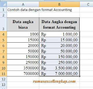 Contoh data angka dengan Accounting