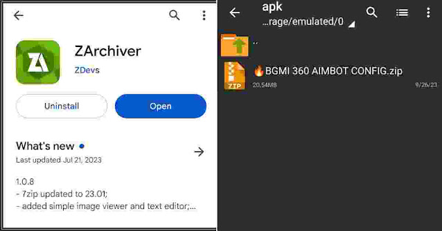 BGMI 360 Aimbot Config File and Zarchiver app