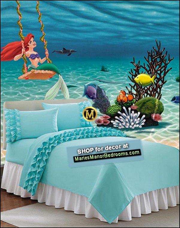 mermaid bedroom decor mermaid  mural ruffled bedding mermaid bedroom aesthetic