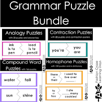 Grammar Puzzle Bundle, Contractions. Compound Words, Analogies and Homophones