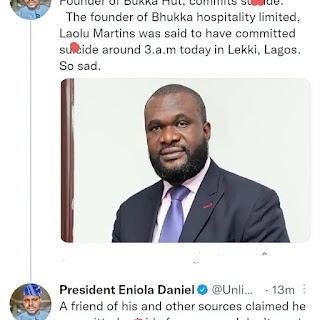 Family Confirms Death of Bukka Hut Co-owner, Laolu Martins