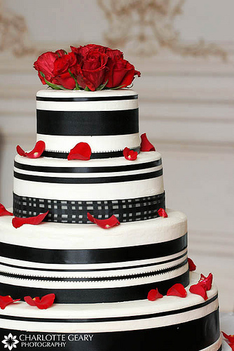 Red white and black wedding cake