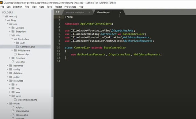 Controller file for laravel project example