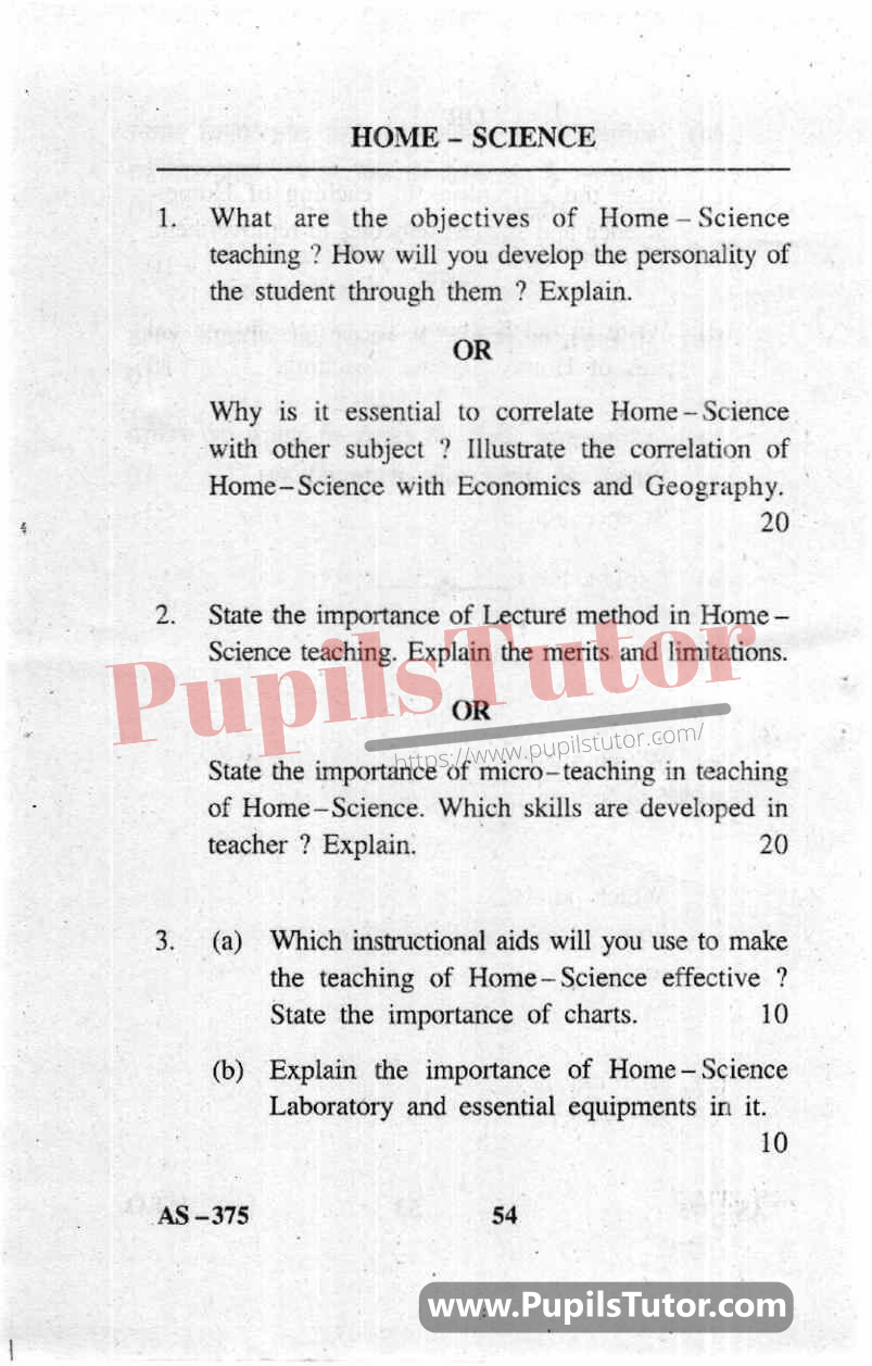 Pedagogy Of Home Science Question Paper In English