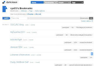 Screenshot of the cpd23 Delicious bookmarks