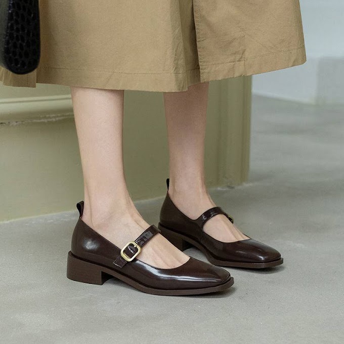 Giày da mũi vuông kiểu Anh thời trang mùa xuân cho nữ 2021