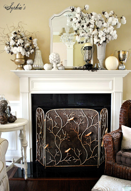 cotton fall mantel autumn white pumpkin