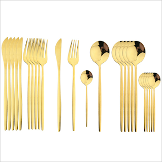 24 pcs Set Stainless Steel Golden Cutlery Knife Fork Spoon - Color: Gold