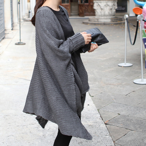 Gray Asymmetric Oversized Cardigan