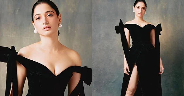 Tamannaah black dress sexy legs cleavage