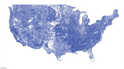 Beginning as an exercise in using open source information rather than to be a piece of art, Nelson Minar's All Rivers map is a detailed representation of every waterway in the bordering 48 United States. By using the National Hydrography Dataset, Minar outlined each river, stream, and creek he could find and related their Strahler number, which is a measure of their significance, onto the vector map he created. This interactive chart allows users to explore the different regions and examine the variety and types of waterways found in the area.
