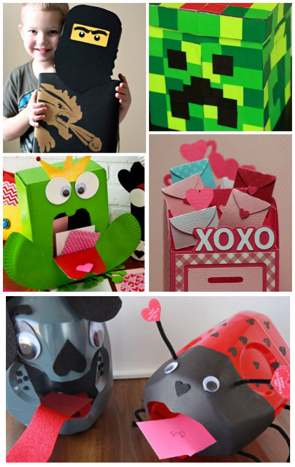 Fun & creative valentine boxes for kids.  Great ideas for card holders for class parties! #valentinesday #valentinesboxidescreative #valentinesboxesforschool #valentinescardboxideas #growingajeweledrose #activitiesforkids