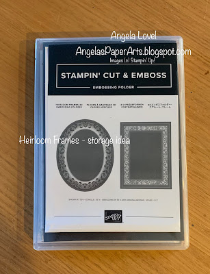 Storage idea by Angela Lovel, Angela's PaperArts for the Stampin' Up! Heirloom Frames & 3D embossing folders