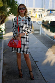 frontrowshop check dress, Zara laced up heels, marc by marc jacobs clearly bag, Fashion and Cookies, fashion blogger