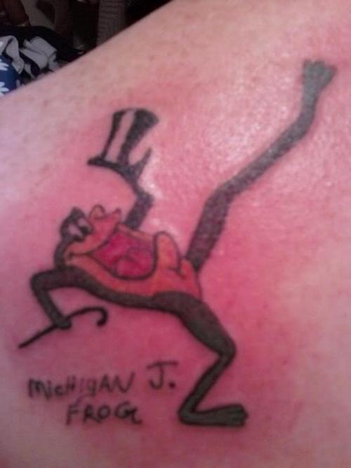 Small smoking cartoon frog tattoo.