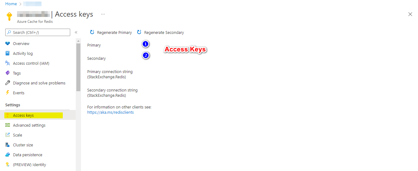 Azure-redis-access-keys